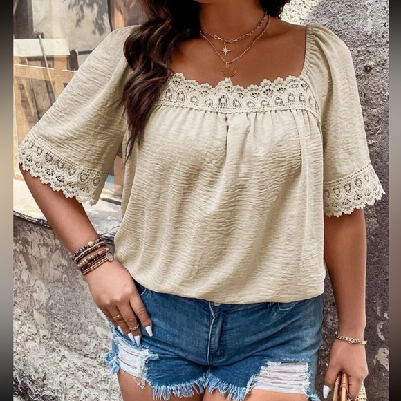 Plus size lace trim square neck blouse - Picture 13 of 16